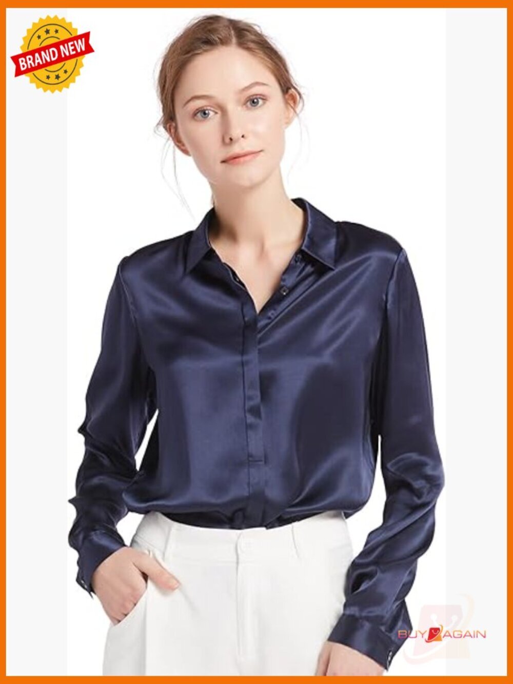 100% Pure Silk Long Sleeve Button Down Blouse Relaxed Fit Work Casual